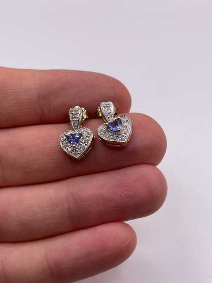 9ct gold tanzanite and diamond earrings