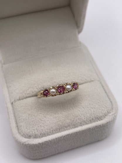 9ct gold ruby and pearl ring