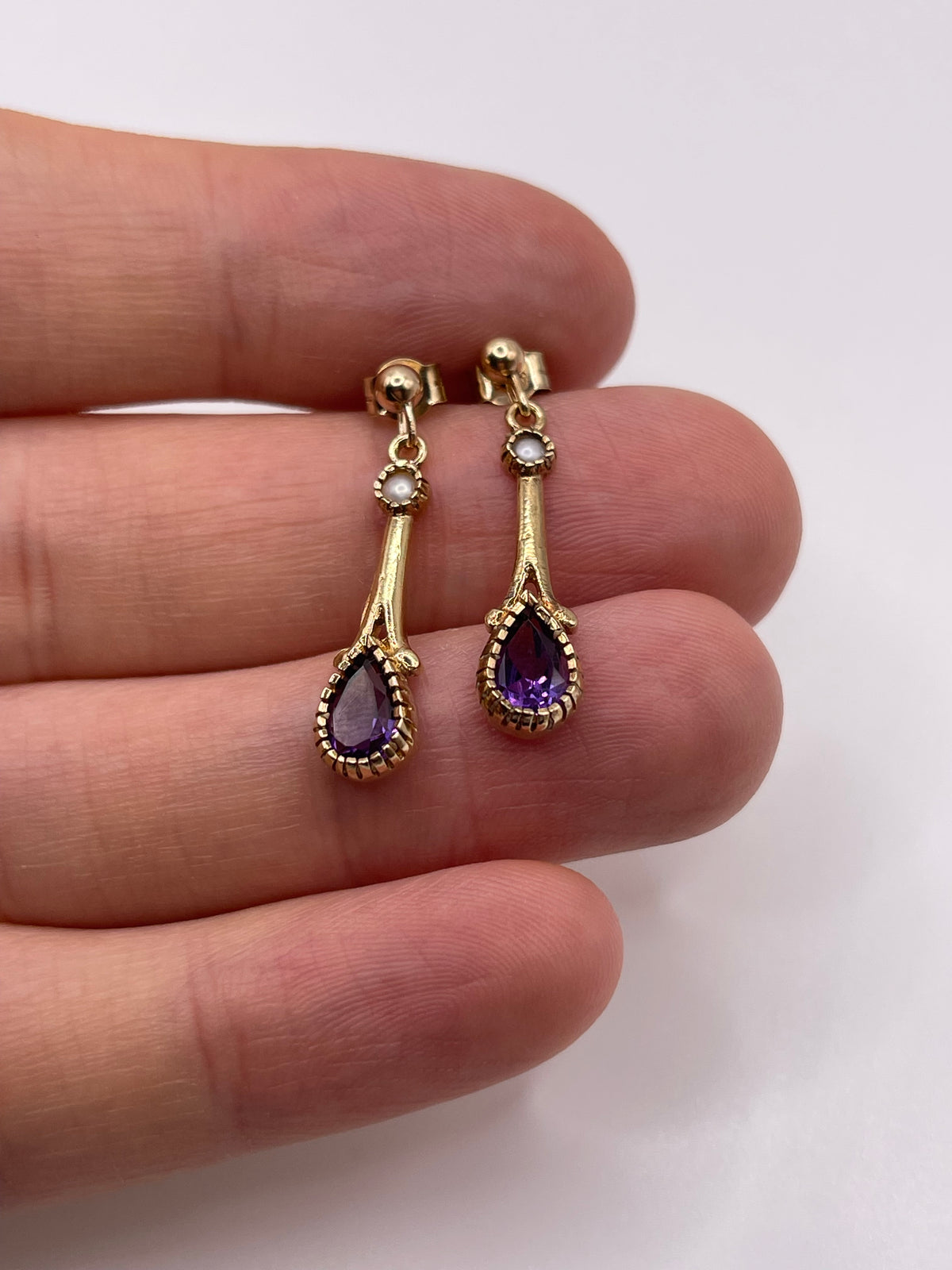 9ct gold amethyst and pearl earrings