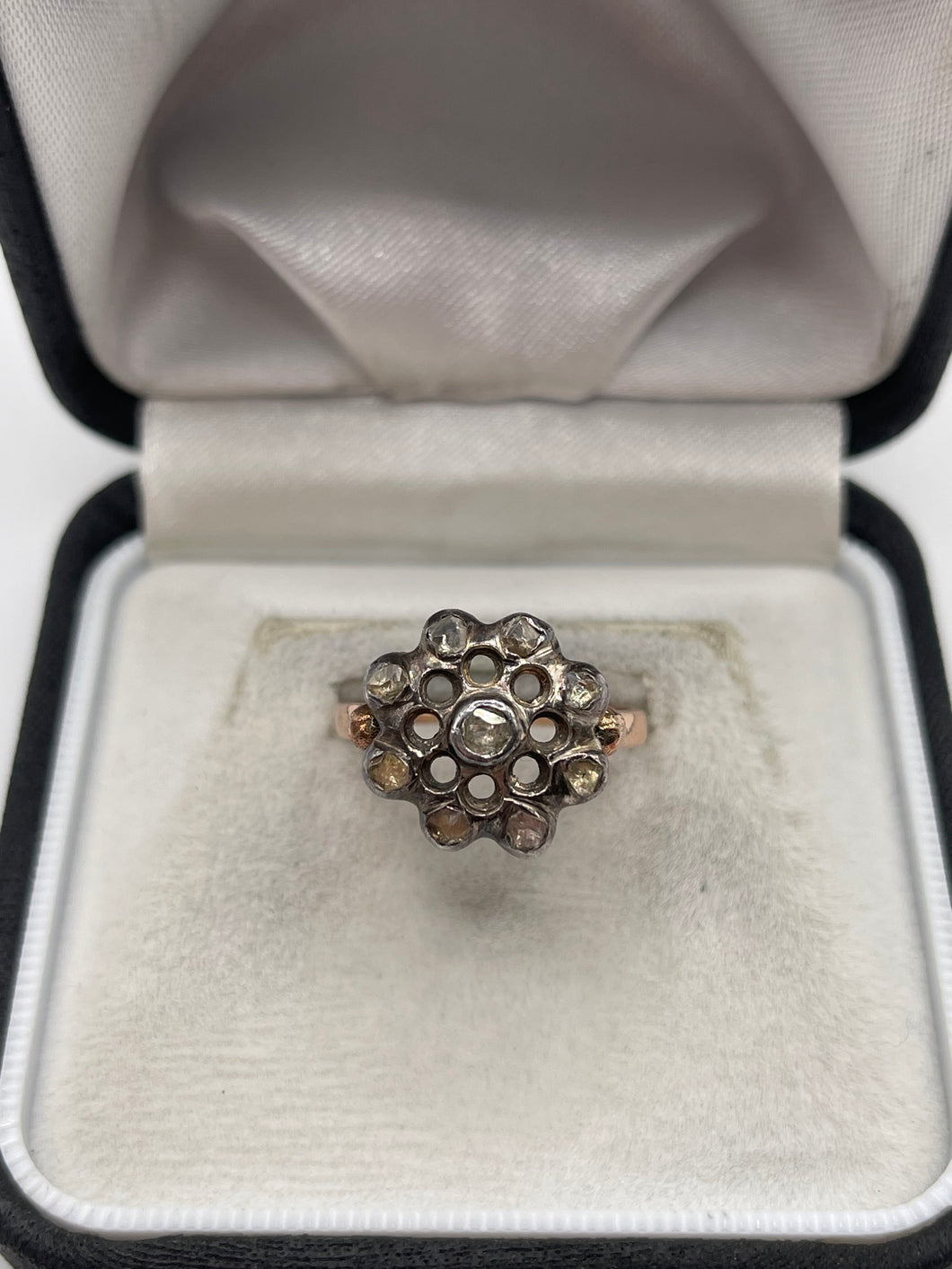 9ct rose gold and silver diamond ring