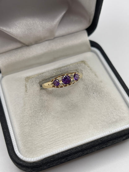 9ct gold amethyst and diamond ring