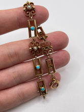 Load image into Gallery viewer, Antique 15ct rose gold turquoise and pearl bracelet
