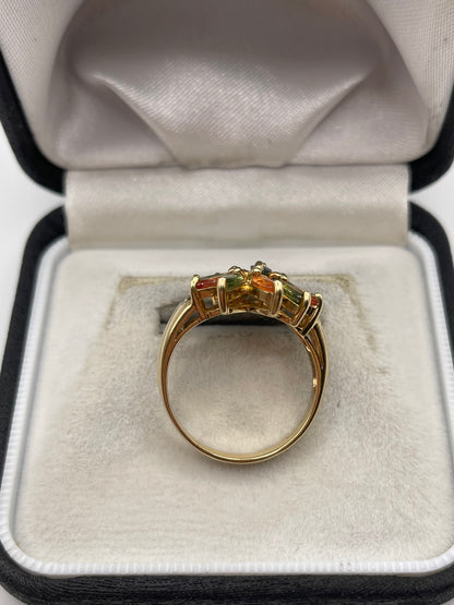 9ct gold multi coloured sapphire and diamond ring