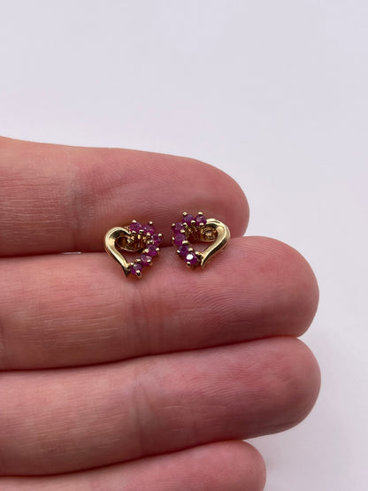 9ct gold ruby heart earrings