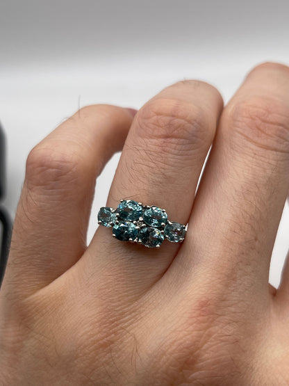 9ct white gold blue zircon and diamond ring