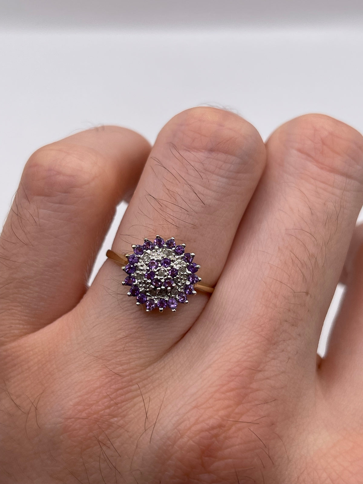 9ct gold amethyst and diamond ring