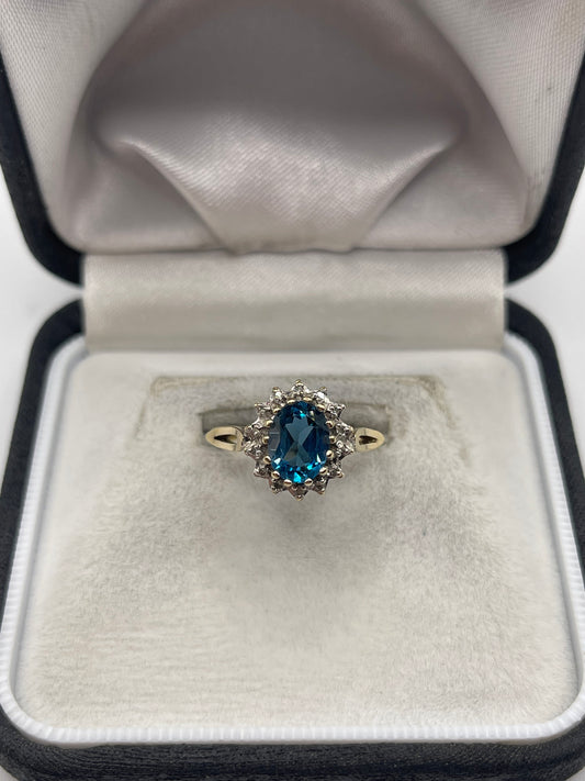 9ct gold blue topaz and diamond ring