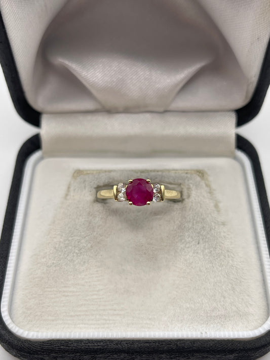 9ct gold ruby and zircon ring