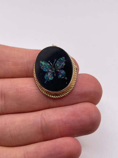 9ct gold onyx and opal butterfly brooch