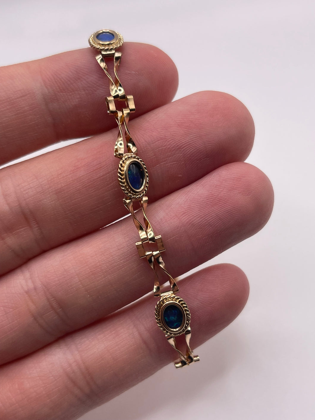 9ct gold black opal bracelet