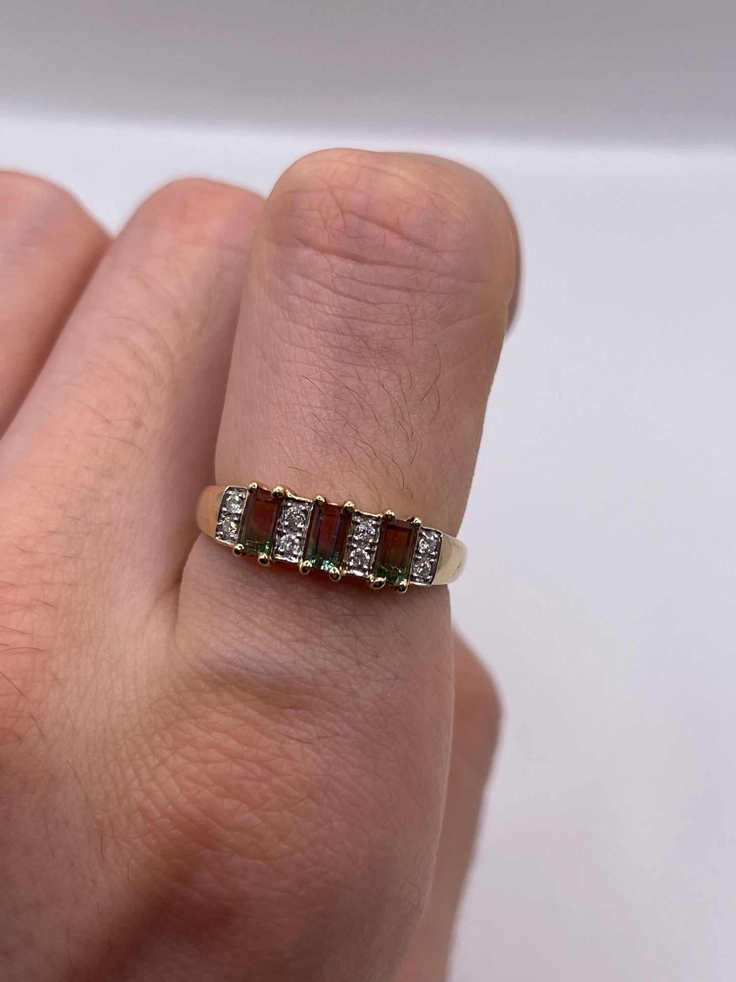 9ct gold watermelon tourmaline and diamond ring