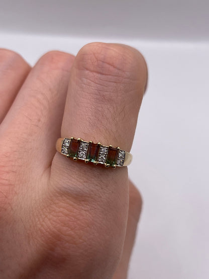 9ct gold watermelon tourmaline and diamond ring