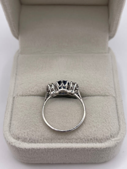 Platinum sapphire and diamond ring