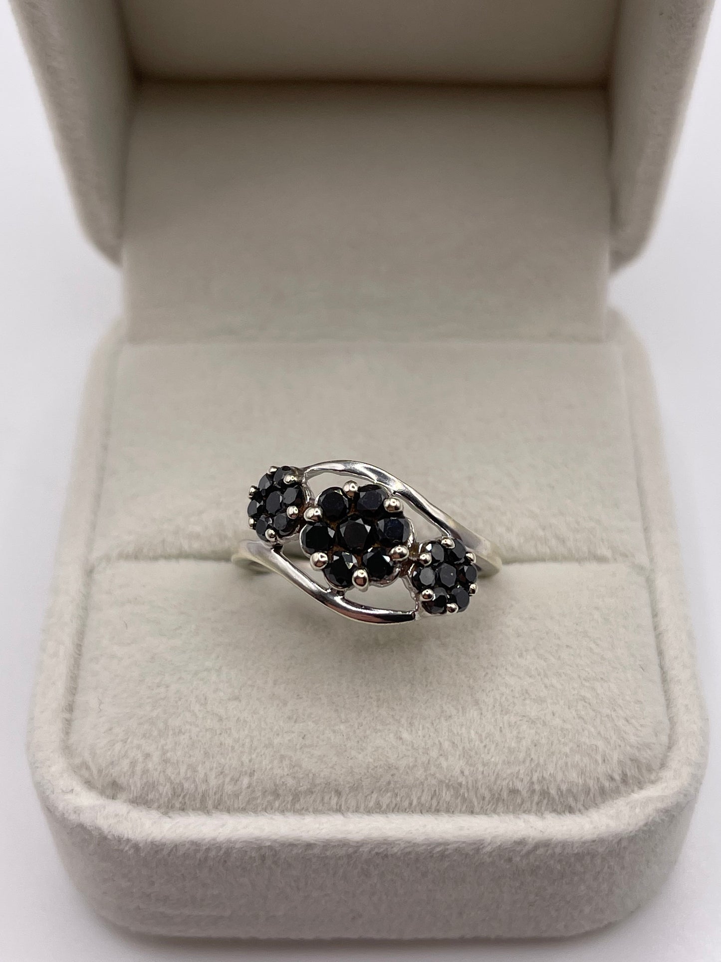9ct white gold black diamond cluster ring