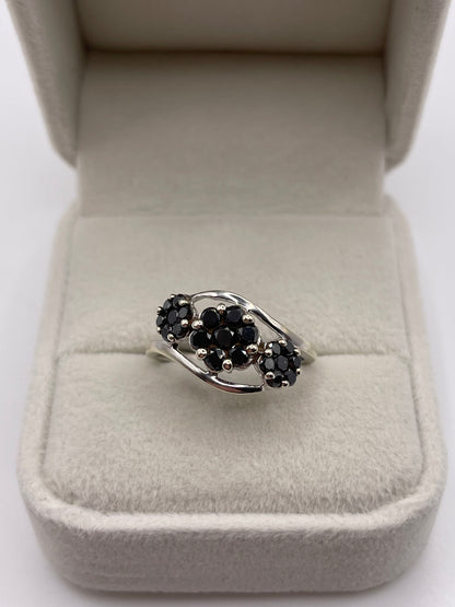 9ct white gold black diamond cluster ring