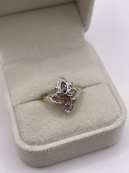 9ct gold amethyst and diamond ring