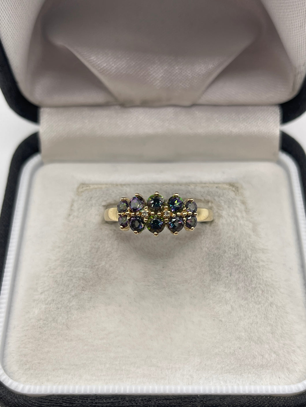 9ct gold mystic topaz and diamond ring