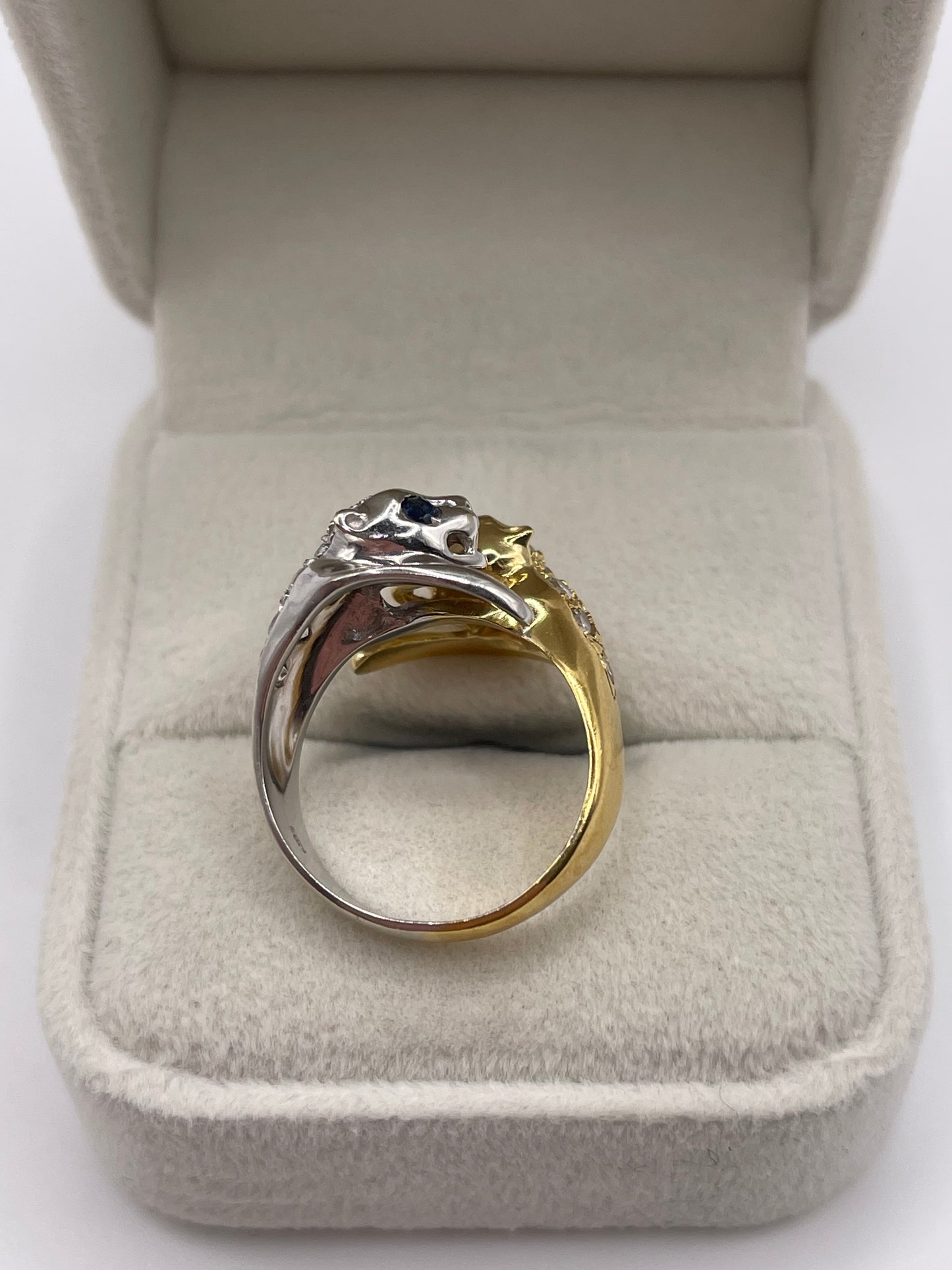 18ct two tone gold sapphire double panther ring