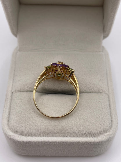 9ct gold amethyst and peridot cluster ring