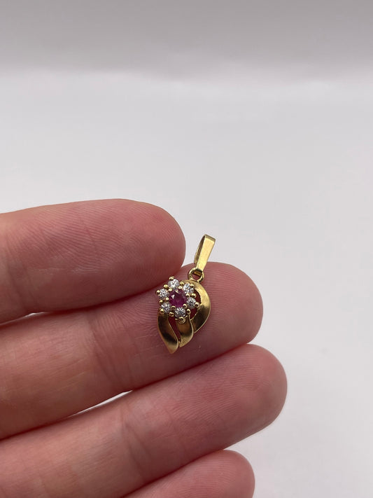 9ct gold ruby and cz pendant