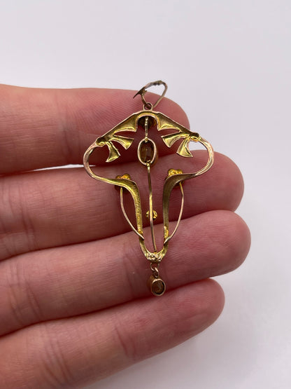 Antique 9ct rose gold peridot and pearl pendant