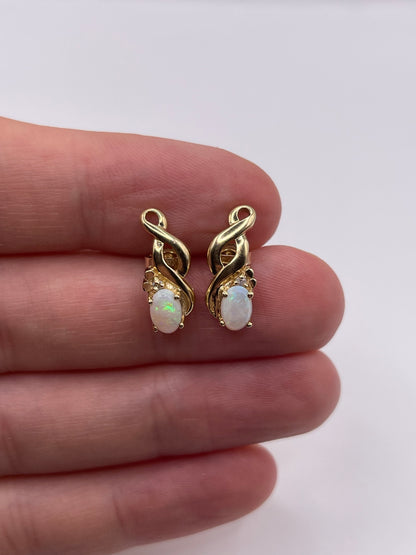 9ct gold opal and diamond earrings