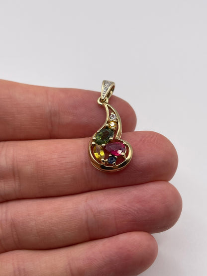 9ct gold multi gem and diamond pendant
