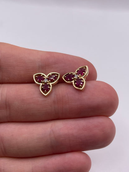 9ct gold ruby and diamond earrings
