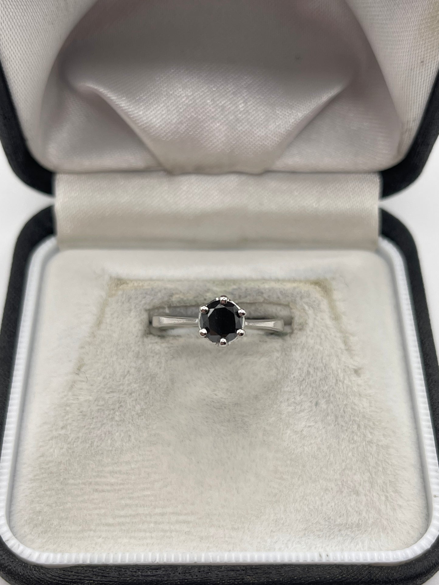 9ct white gold black diamond ring