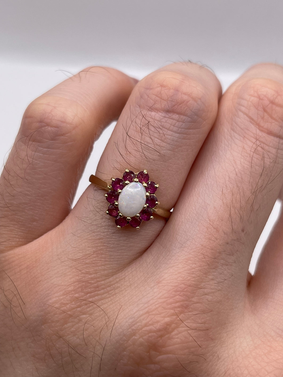 9ct gold opal and ruby ring