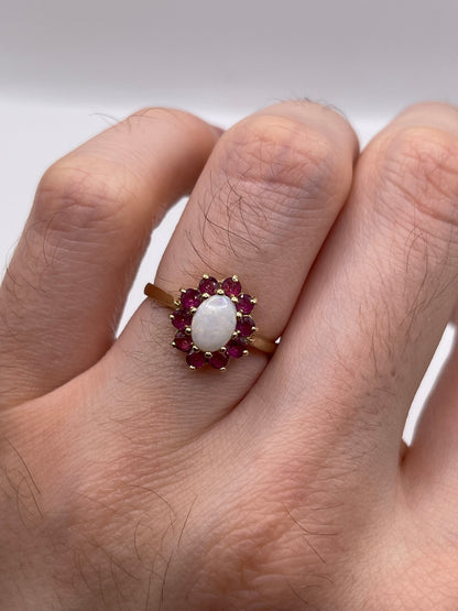 9ct gold opal and ruby ring