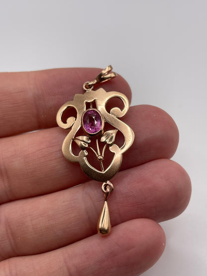 9ct rose gold pink topaz pendant