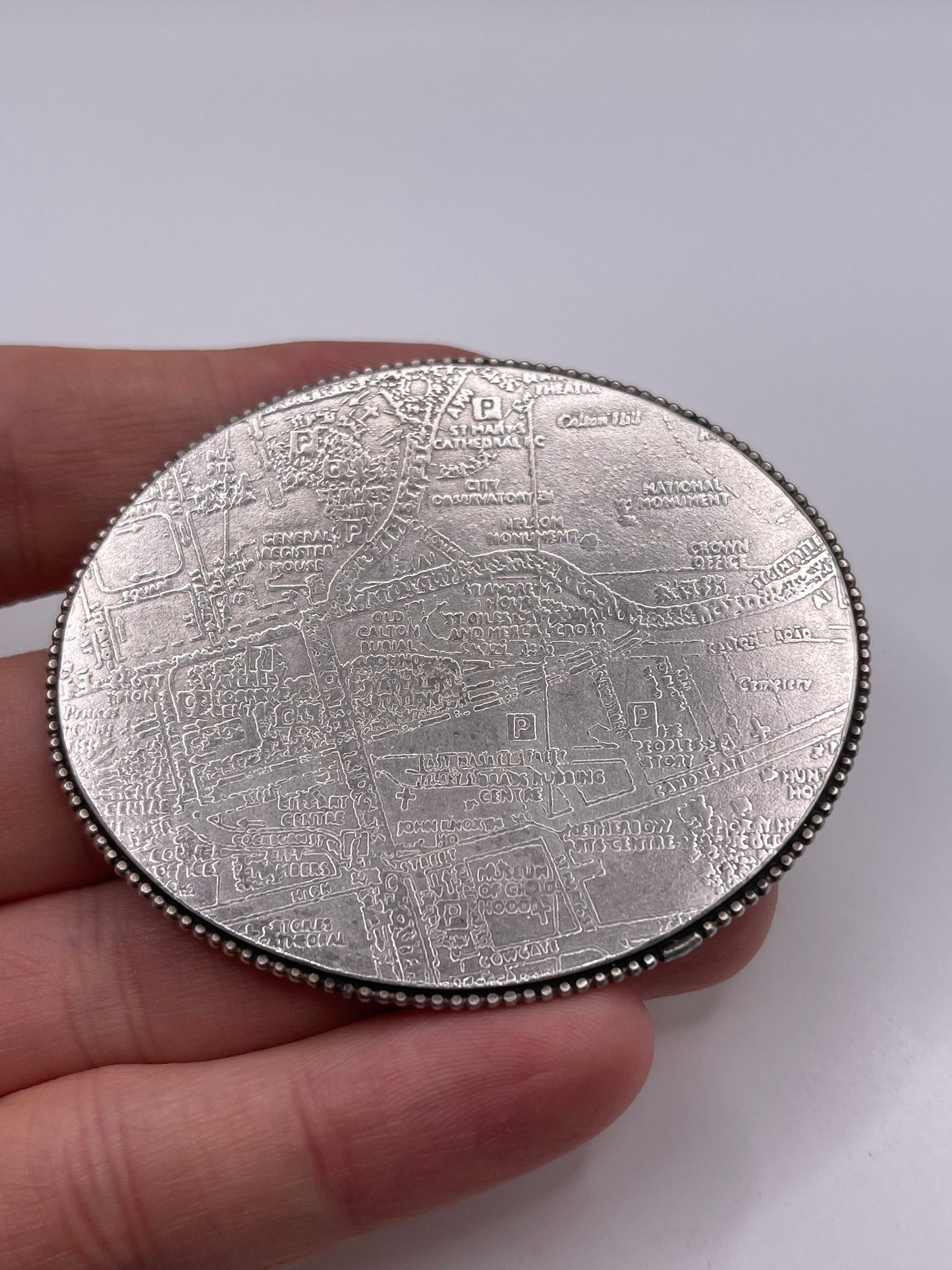 Silver Elizabeth street map brooch