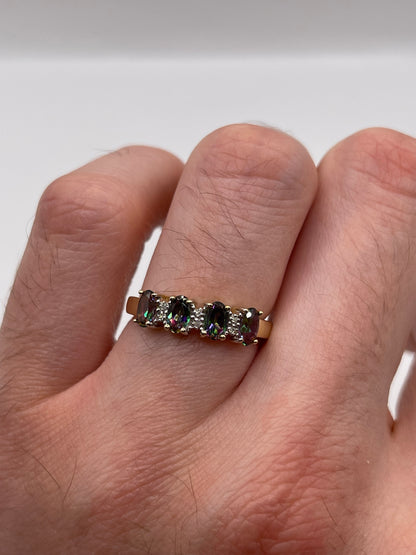 9ct gold mystic topaz and diamond ring