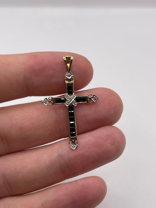 9ft gold sapphire and diamond cross pendant