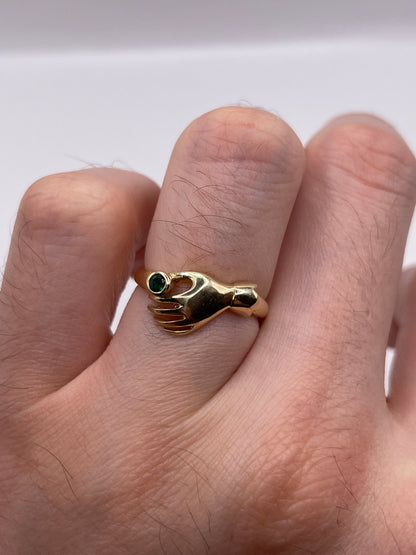 9ct gold emerald hand ring