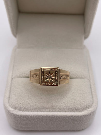 9ct gold diamond signet ring