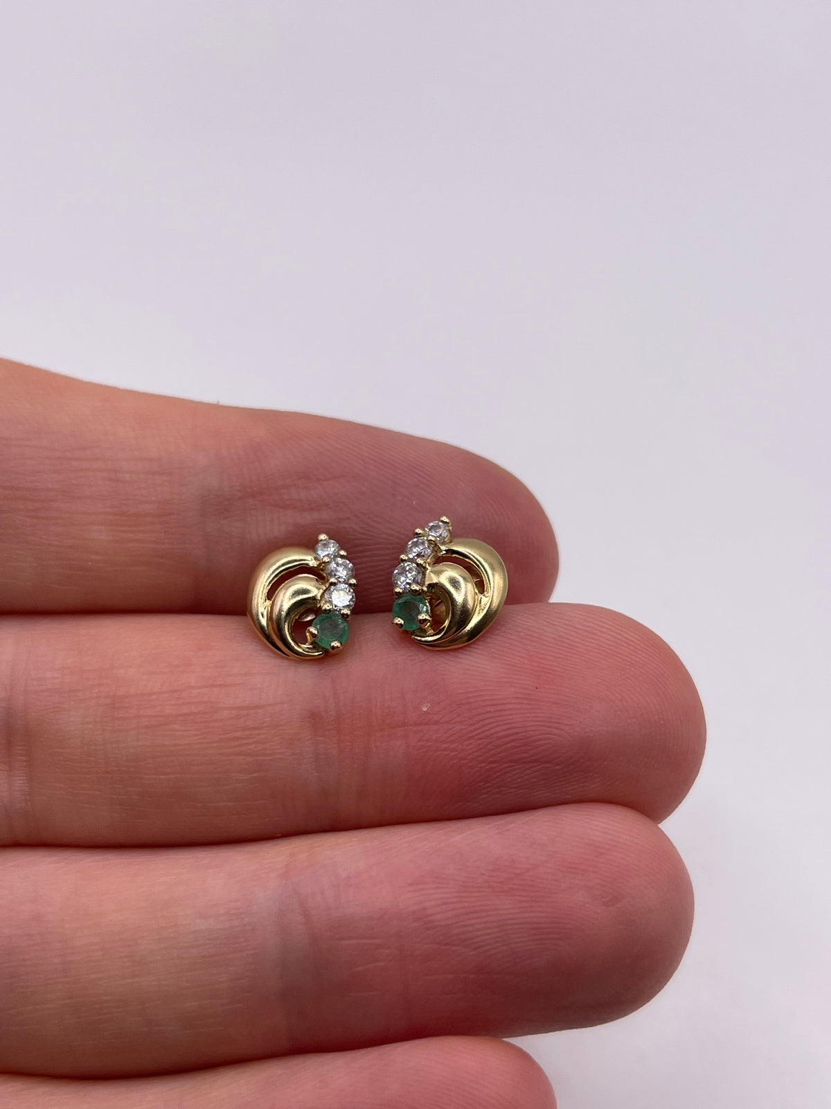 9ct gold emerald and cz earrings