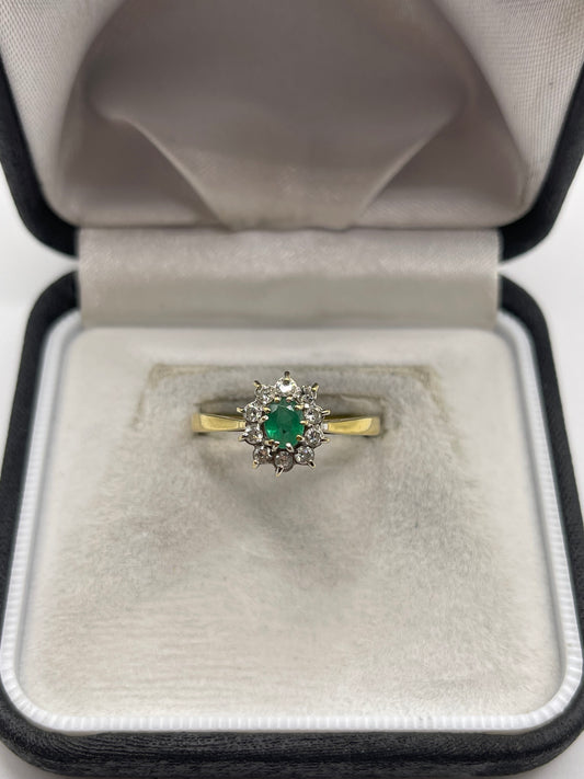 18ct gold emerald and diamond ring
