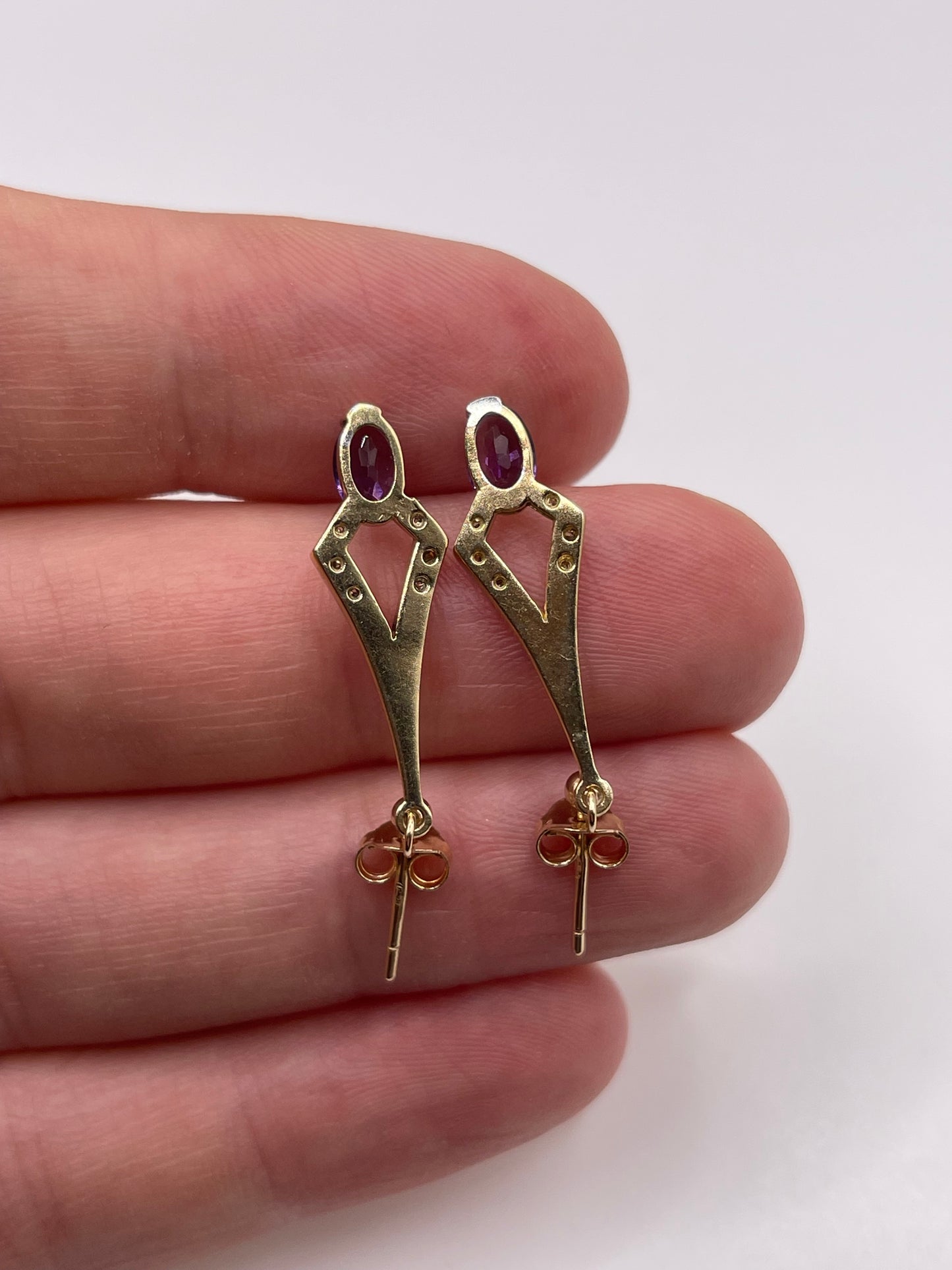 9ct gold amethyst and diamond earrings