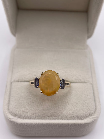 9ct gold opal, tanzanite and zircon ring