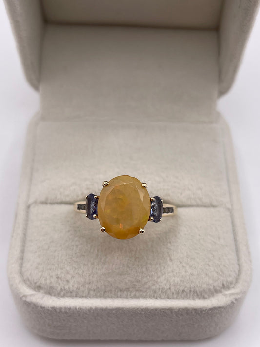 9ct gold opal, tanzanite and zircon ring