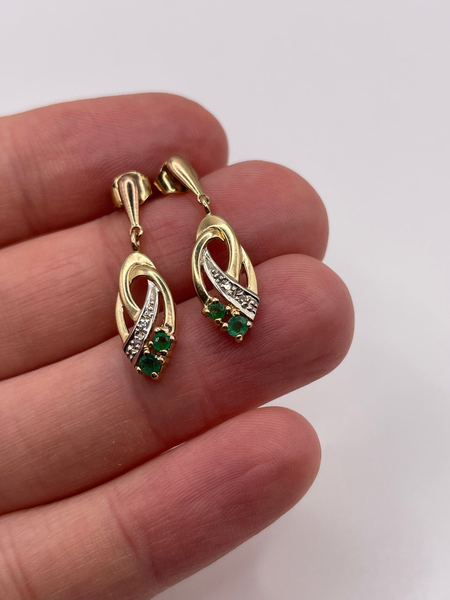 9ct gold emerald and diamond earrings