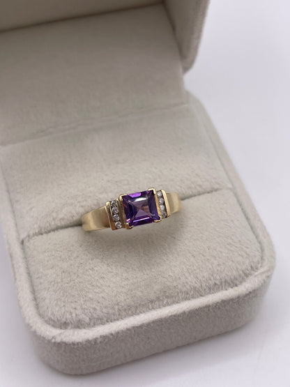 9ct gold amethyst and diamond ring