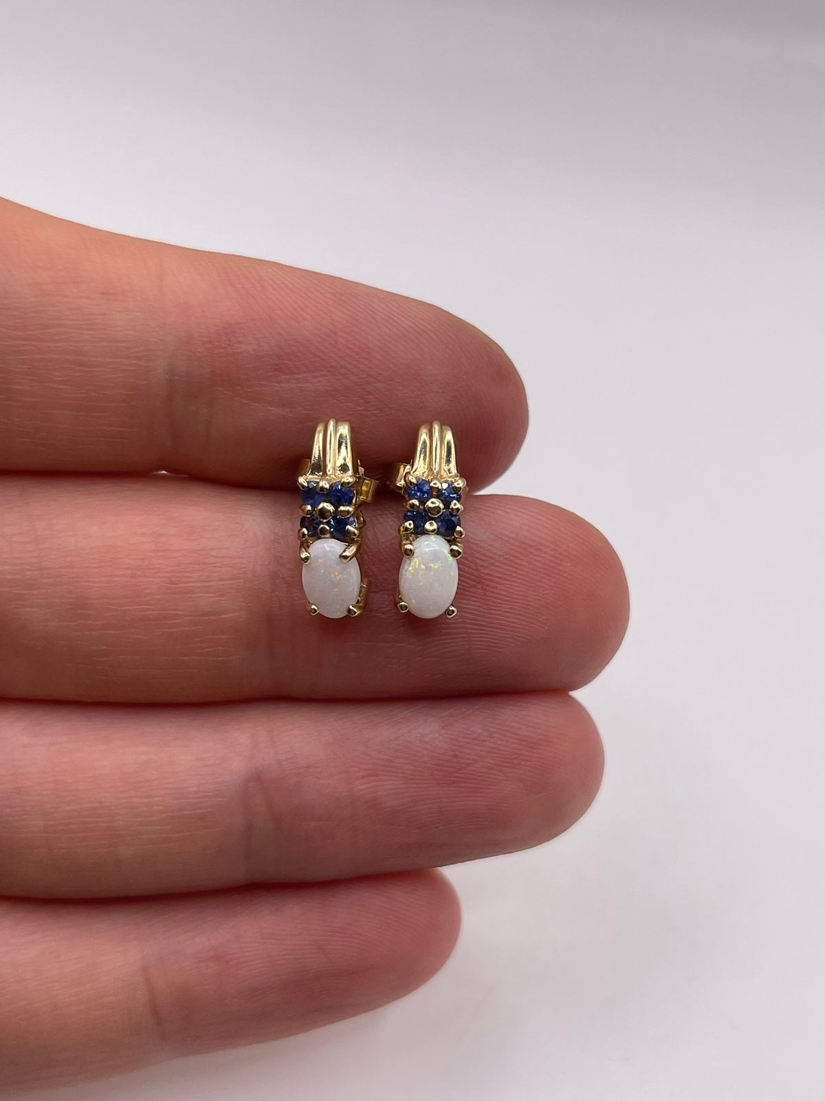 9ct gold opal and sapphire earrings