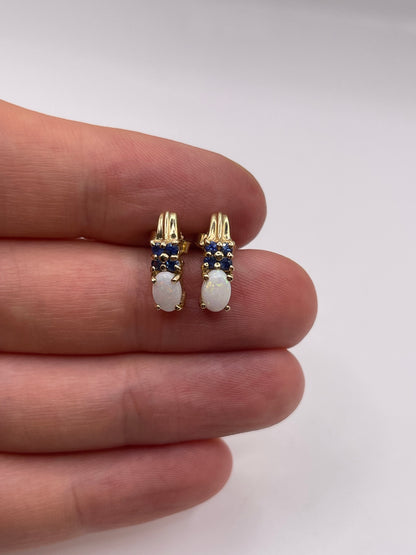 9ct gold opal and sapphire earrings