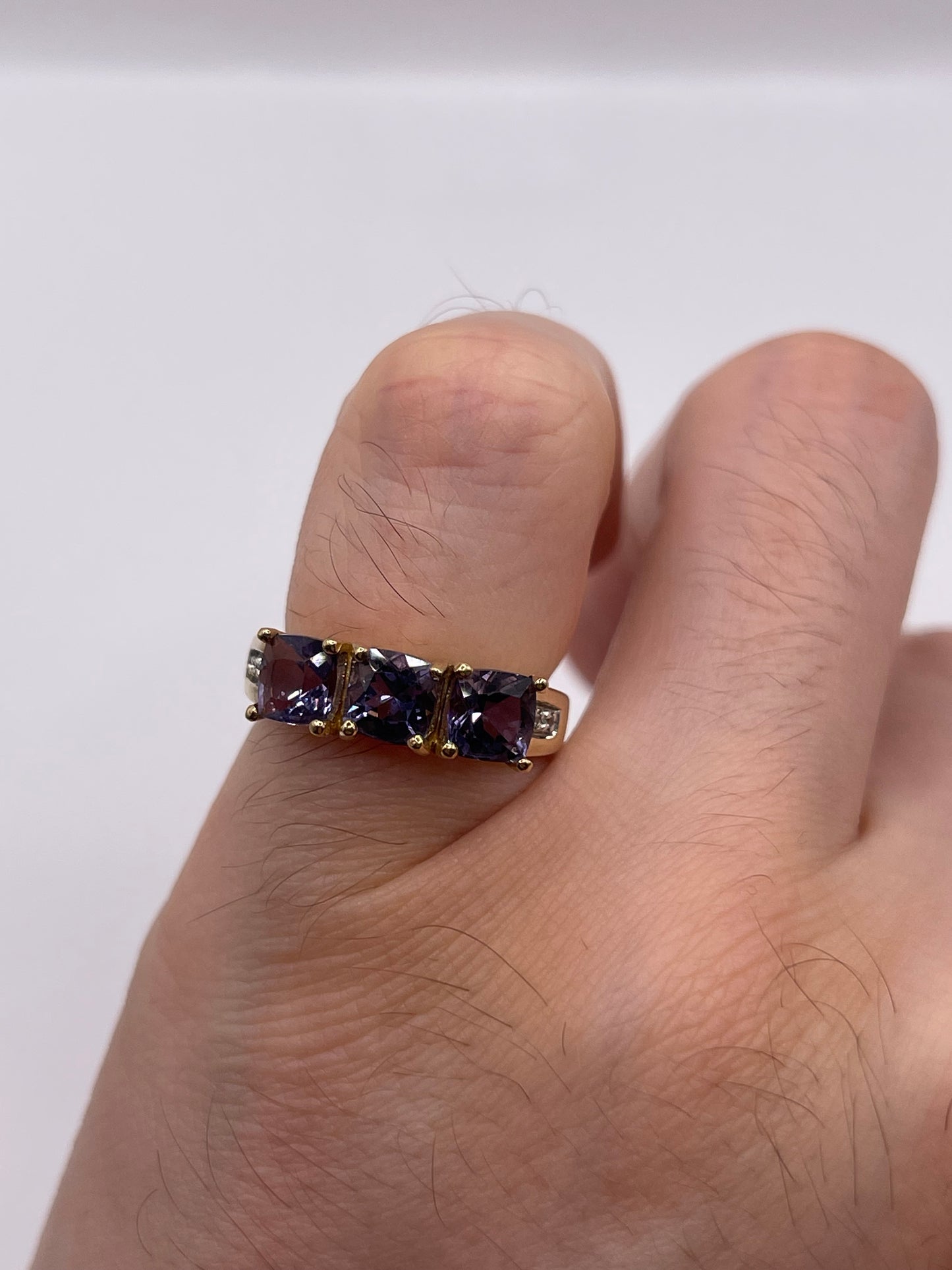 9ct gold iolite and diamond ring