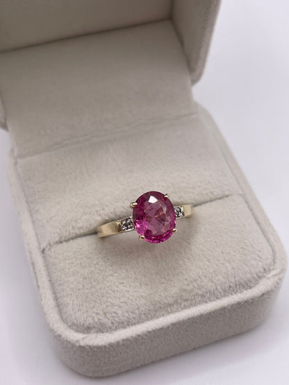 9ct gold rubelite tourmaline and diamond ring