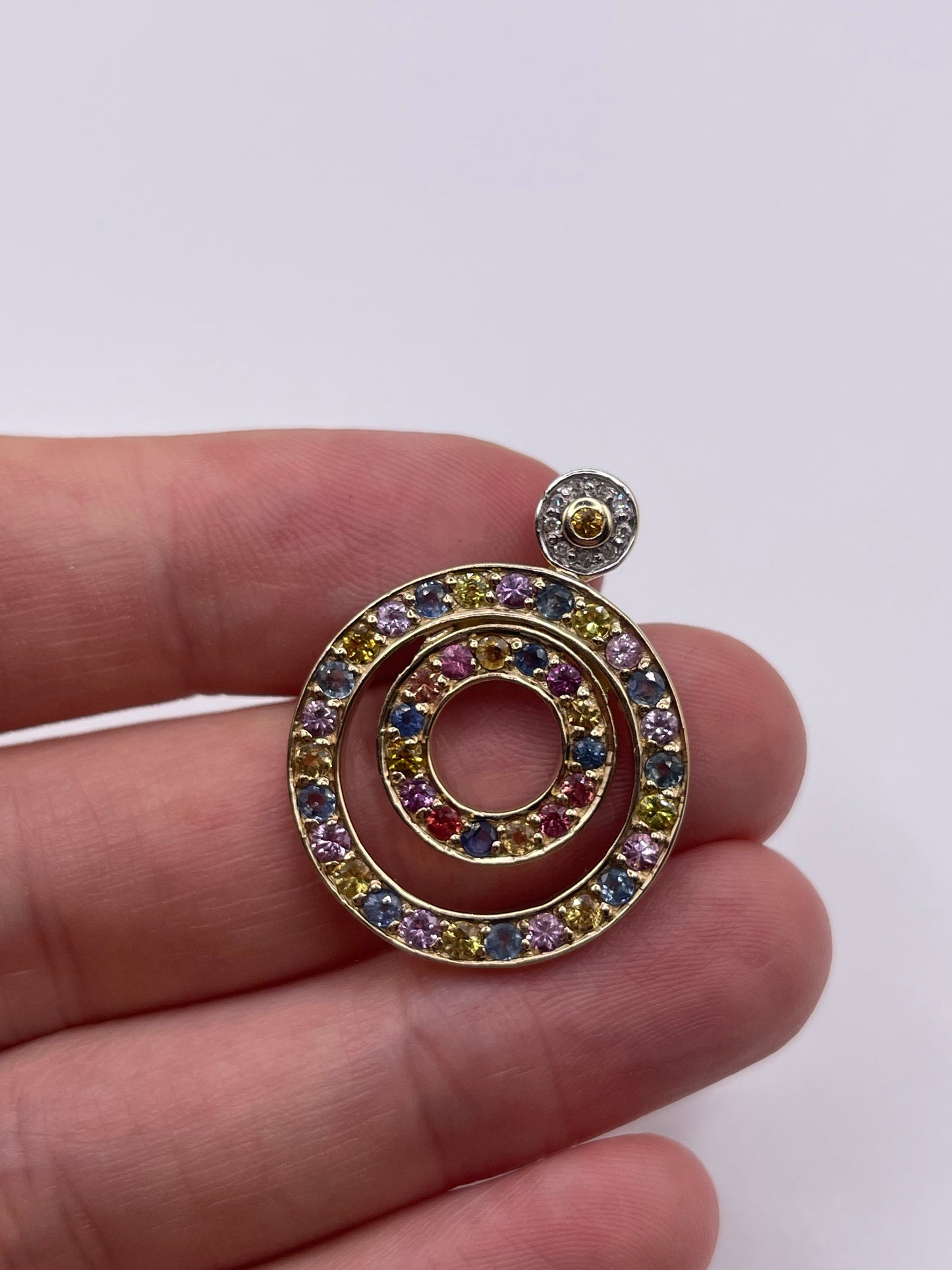 9ct gold multi coloured sapphire and diamond ring