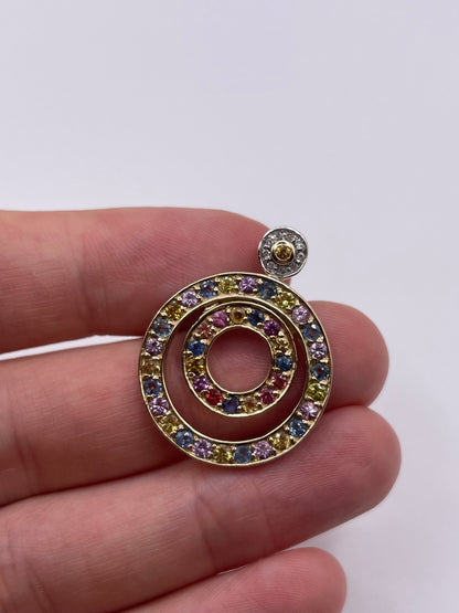 9ct gold multi coloured sapphire and diamond ring